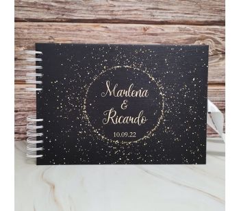 Personalised Black Gold Glitter Confetti Sphere Guestbook with Different Page Style Options