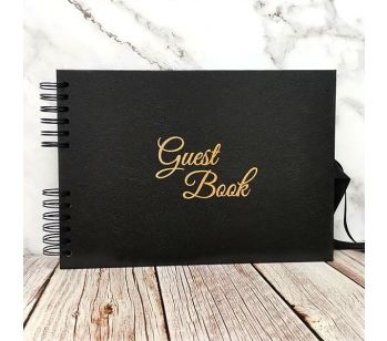 Good Size, Black Leather Affect Cover with Golden ‘Guest book‘ Message With 6x2 Printed Pages