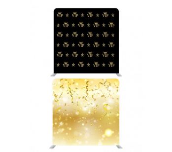 8ft*7.5ft Black & Gold VIP and Party Streamers Backdrop, With or Without Tension Frame