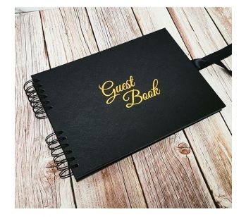 Good Size, Black Leather Affect Cover with Golden ‘Guest book‘ Message With 6x4 Portrait Slip-in Pages
