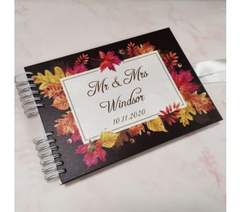 Personalised Autumnal Leaf Frame Guestbook with Different Page Options