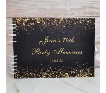 Personalised Black & Gold Glitter Ombre Guestbook with Different Page Style Options