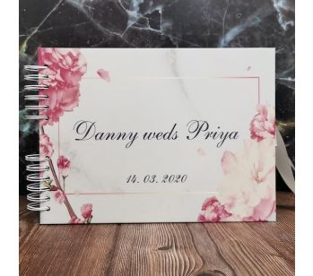 Personalised Marble & Rose Gold Floral Frame Guestbook with Different Page Style Options