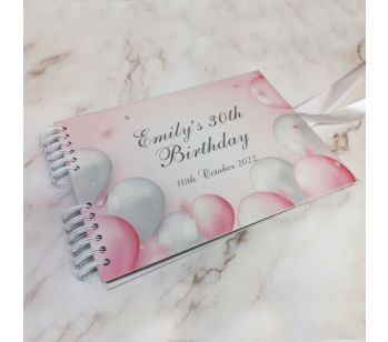 Personalised Pastel Celebratory Pink Silver Balloons Confetti Guestbook with Different Page Style Options