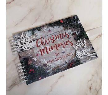 Personalised Rustic Wood With Holly Xmas Memory Book with Different Page Style Options