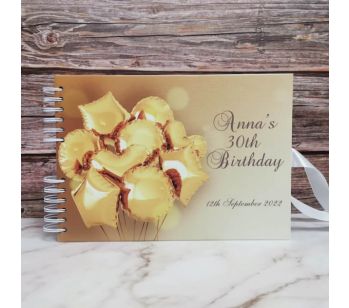 Personalised Shiny Gold Balloons Guestbook with Different Page Style Options