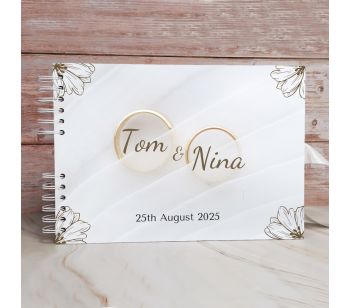 Personalised Elegant Two Wedding Rings With Illustration Florals with Different Page Options