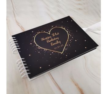 Personalised Black With Golden Sparkling Heart Guestbook DIY Photo Album With Different Page Style Options