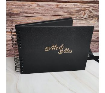 Good Size, Black Guestbook with Golden ‘Mr & Mrs ‘ Message & Slight Leather Affect Covers