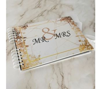 Good Size, Marble with Rose Gold Floral Frame Guestbook With 6x4 Landscape Slip-in Pages