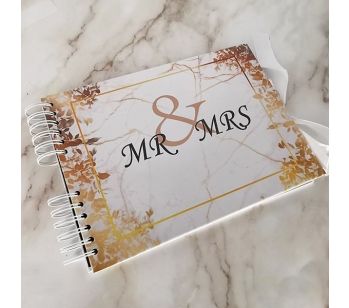 Good Size, White Marble Gold Leaf 'Mr & Mrs' With 6x2 Slip-in Pages
