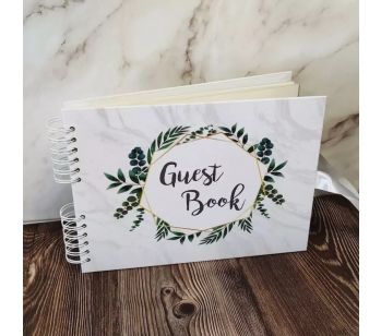 Good Size, Marble With Gold & Green Wreath Guestbook With 6x4 Portrait Slip-in Page