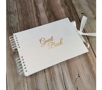 Good Size Rose Patterned Guestbook with Golden ‘Guest Book’ Message With 6x4 Landscape Slip-in Pages