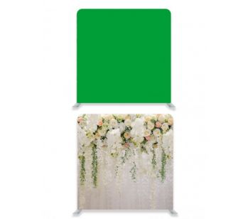 8ft*7.5ft Green Screen and Beautiful Pastel Flowers and Foliages Backdrop, With or Without Tension Frame