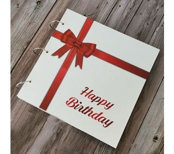 Large Happy Birthday Guestbook with Red Ribbon