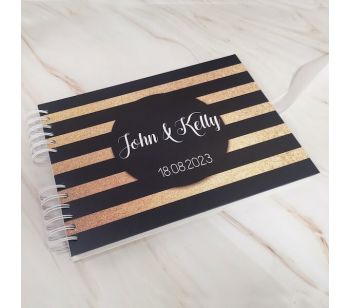Personalised Fine Gold Glitter With Black Stripe Guestbook DIY Photo Album With Different Page Style Options