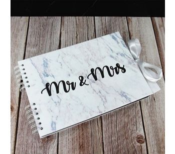 Good Size, Marble With Gold & Green Wreath Guestbook With 6x2 Slip-in Pages