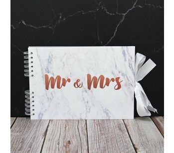 Good Size Copper ‘Mr & Mrs’ Marble Guestbook With 6x2 Slip-in Pages
