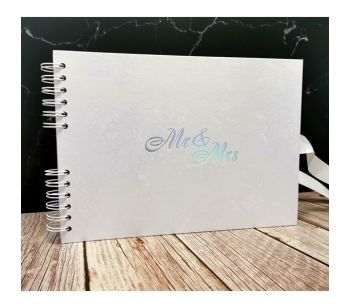 Good Size, White Rose Patterned Guestbook with Silver ‘Mr & Mrs' Message With 6x2 Printed Pages