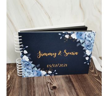 Personalised Navy Pastel Blue Roses Guestbook with Different Page Style Options