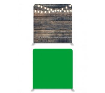 8ft*8ft Green Screen and Dark Rustic Wood with Fairy Lights Double-Sided Backdrop