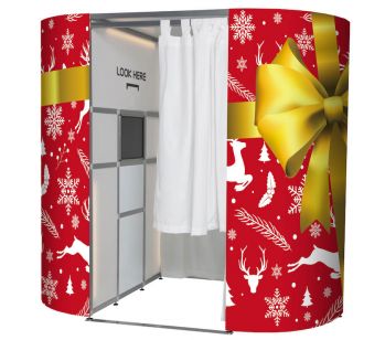 Red Xmas Present With Golden Bow Photo Booth Panels Skins
