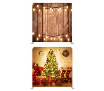 8ft*7.5ft Rustic Wood With Fairy Lights and Cozy Festive Room Xmas Backdrop, With or Without Tension Frame