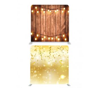 8ft*8ft Rustic Wood with Fairy Lights and Party Streamers Backdrop. 