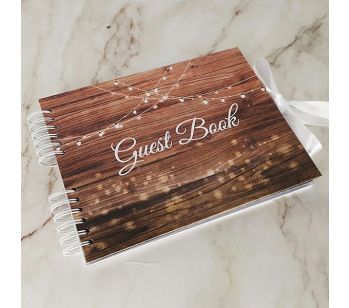 Good Size, Rustic Wood With Hanging Fairy Lights Guestbook with Slip-in Pages