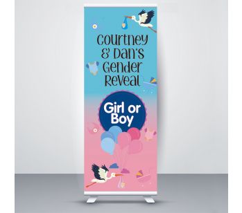 CUSTOM Personalised Pink And Blue Storks Deliver Babies Gender Reveal Fully Printed Roller Banner