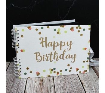 Good Size White Confetti Cover Happy Birthday Guestbook With 6x2 Printed Pages
