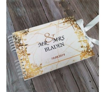Personalised Gold Leaf Marble & White Background Guestbook with Different Page Options
