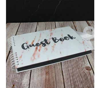 Good Size White Marble Guestbook With Black ‘Guest Book’ Message